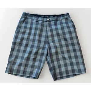 Mens Travis Mathew Golf Shorts Size 38x10.5 Gray Black Plaid Flat Front Chino